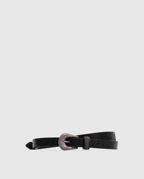 Brunello Cucinelli Black leather belt with monil chain M0DAYC150