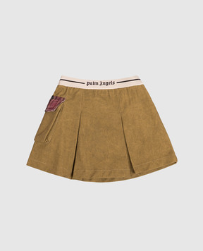 Palm Angels Children's khaki skirt with logo pattern F6PAJGSK136