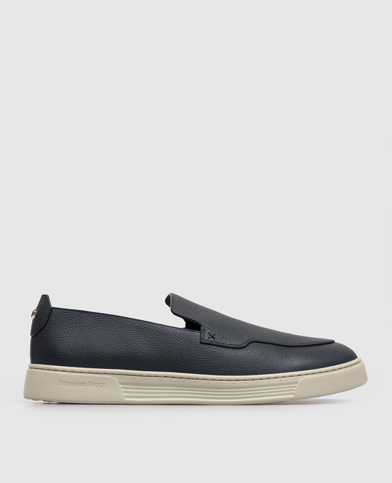 Blue leather slip-ons