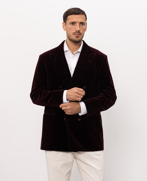 Brunello Cucinelli Burgundy double-breasted velvet tuxedo jacket MV463GS22