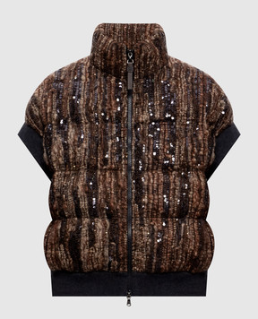 Brunello Cucinelli Brown down vest with wool and sequins M0NLR7183P
