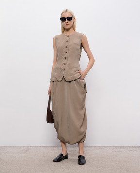 UMA WANG Brown asymmetric striped vest UW6056