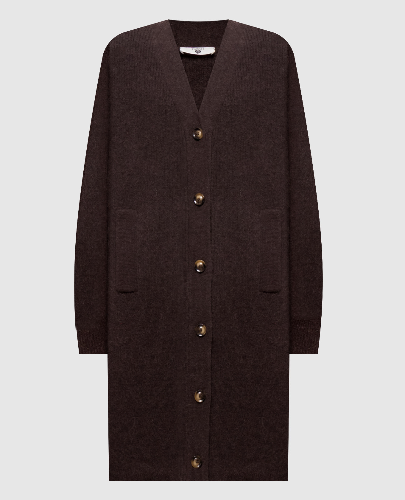 Brown elongated cardigan with alpaca wool Twinset
