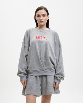 Solotre Grey melange sweatshirt with logo embroidery M1AB0151