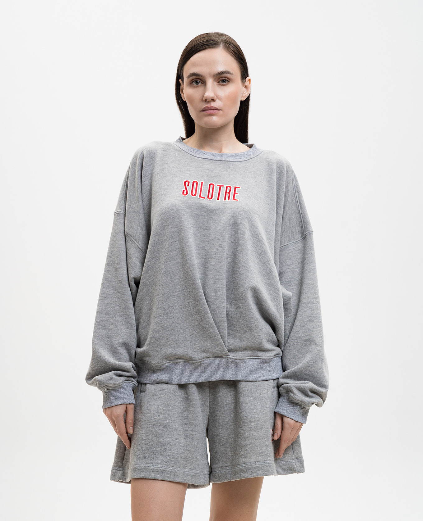 Grey melange sweatshirt with logo embroidery Solotre 3