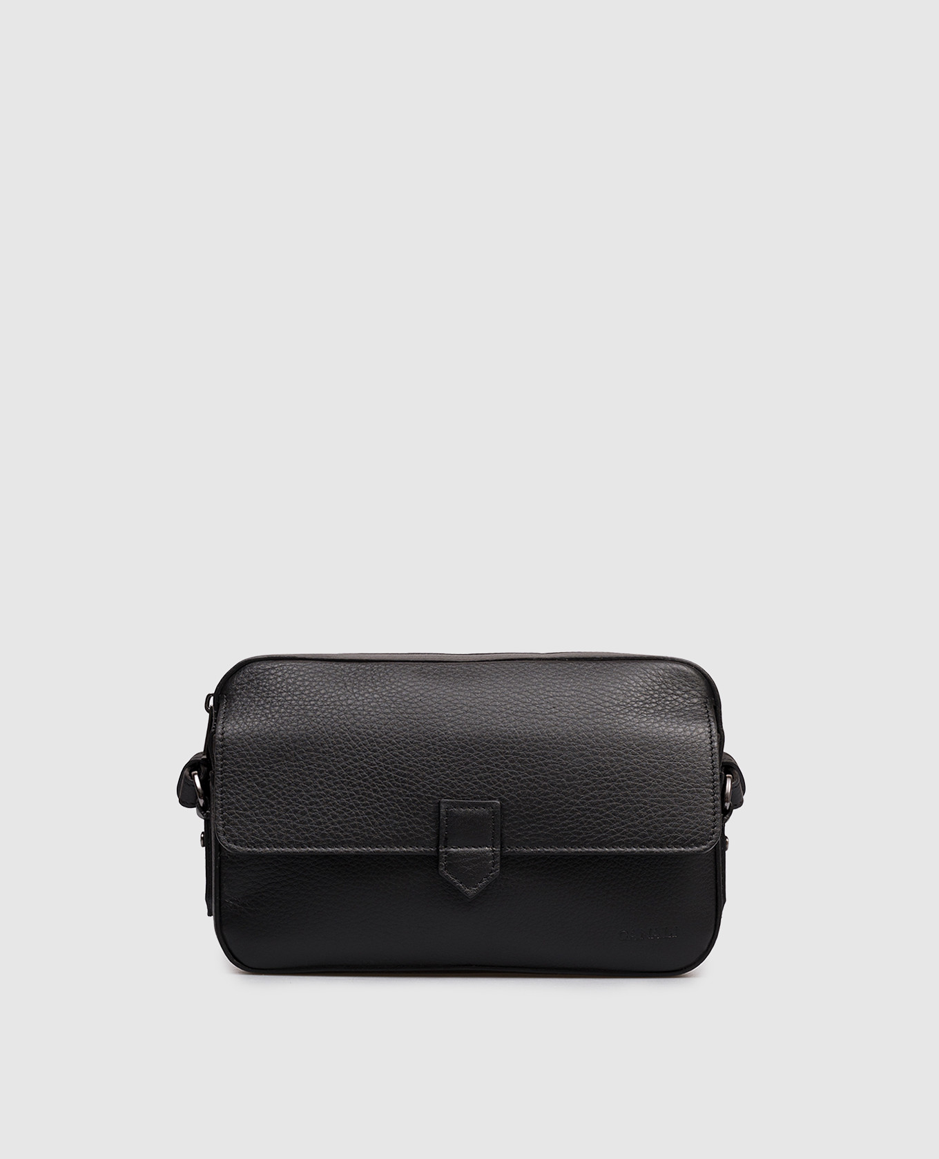 Black leather bag with embossed logo