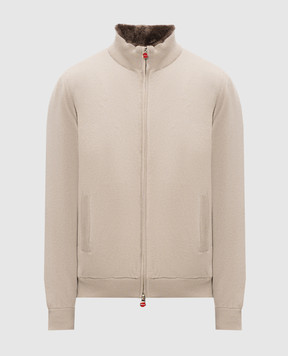 Kiton Beige cashmere jacket with fur trim UMK1489
