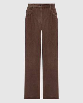 Brunello Cucinelli Brown corduroy pants with monil chain MP180P9075