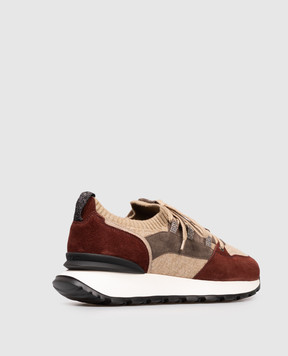 Doucal's Brown combination sneakers with crystals DD8730WHITPX803