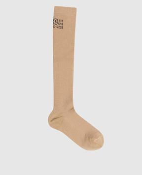 Maison Margiela MM6 Beige knee-high socks with emblem pattern S52TL0038M13244