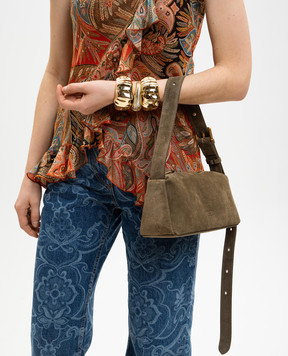 Christian Villa Khaki suede bag with logo embossing 06449