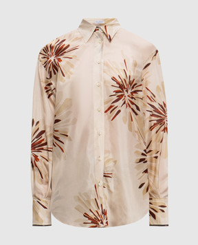 Brunello Cucinelli Beige silk blouse with branded print MQ967RH206