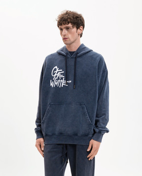 Off-White Blue hoodie with branded print 44MBB085S26F007