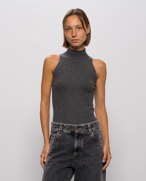 Brunello Cucinelli Gray ribbed top M9A822204