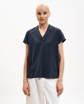 Brunello Cucinelli Blue T-shirt with a monil chain MPT18BD222