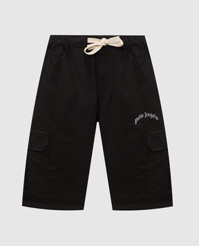 Palm Angels Black cargo shorts with logo embroidery PMCS012S26FAB002