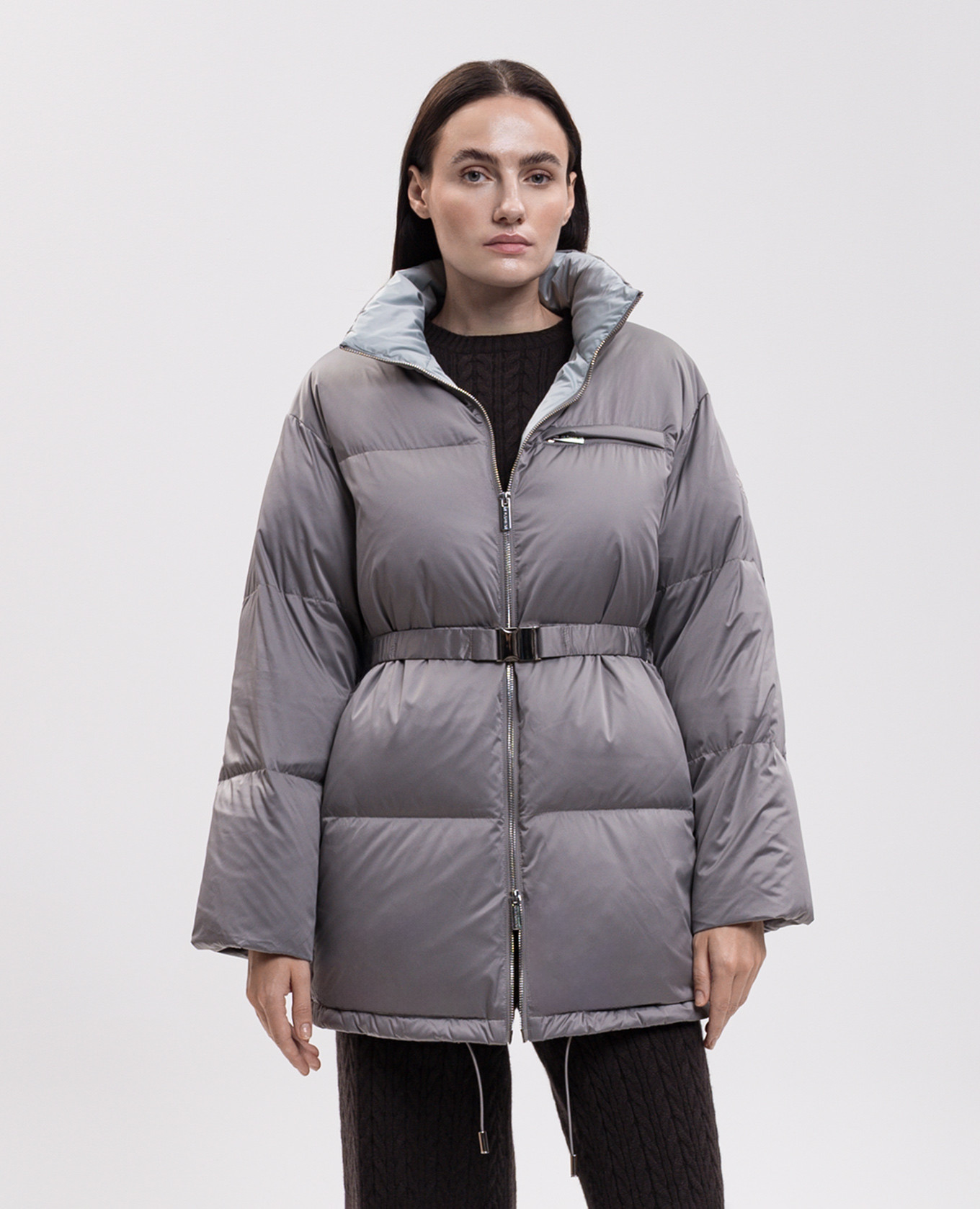 Gray down jacket with embroidered emblem Be Florence 3
