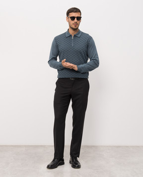 Stefano Ricci Blue wool and silk polo shirt with pattern KE06018P30E26304