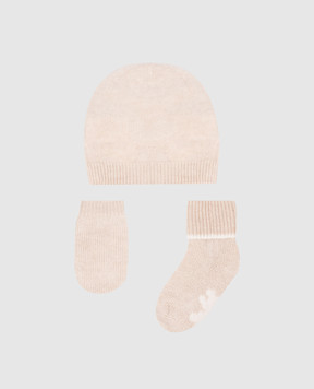 Brunello Cucinelli Children's beige cashmere hat, gloves and socks set BBMSETNB02