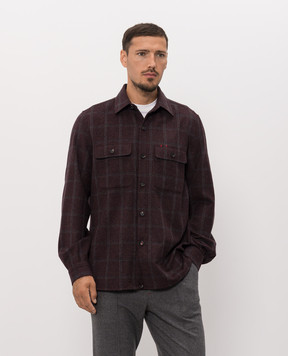 ISAIA Burgundy wool and cashmere check shirt OSH00998158