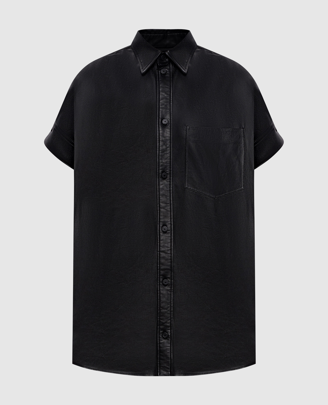 Black leather shirt with short sleeves Balenciaga