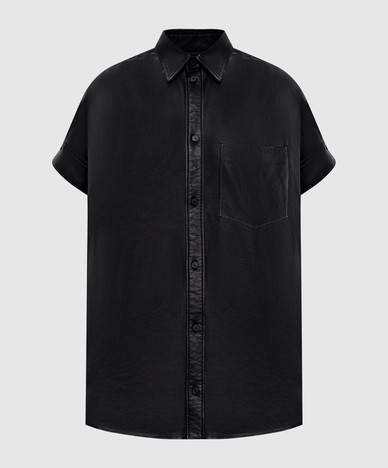 Black leather shirt with short sleeves