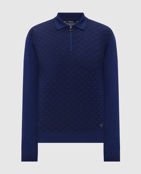 Stefano Ricci Blue wool and silk patterned polo shirt KE06018P30E26304