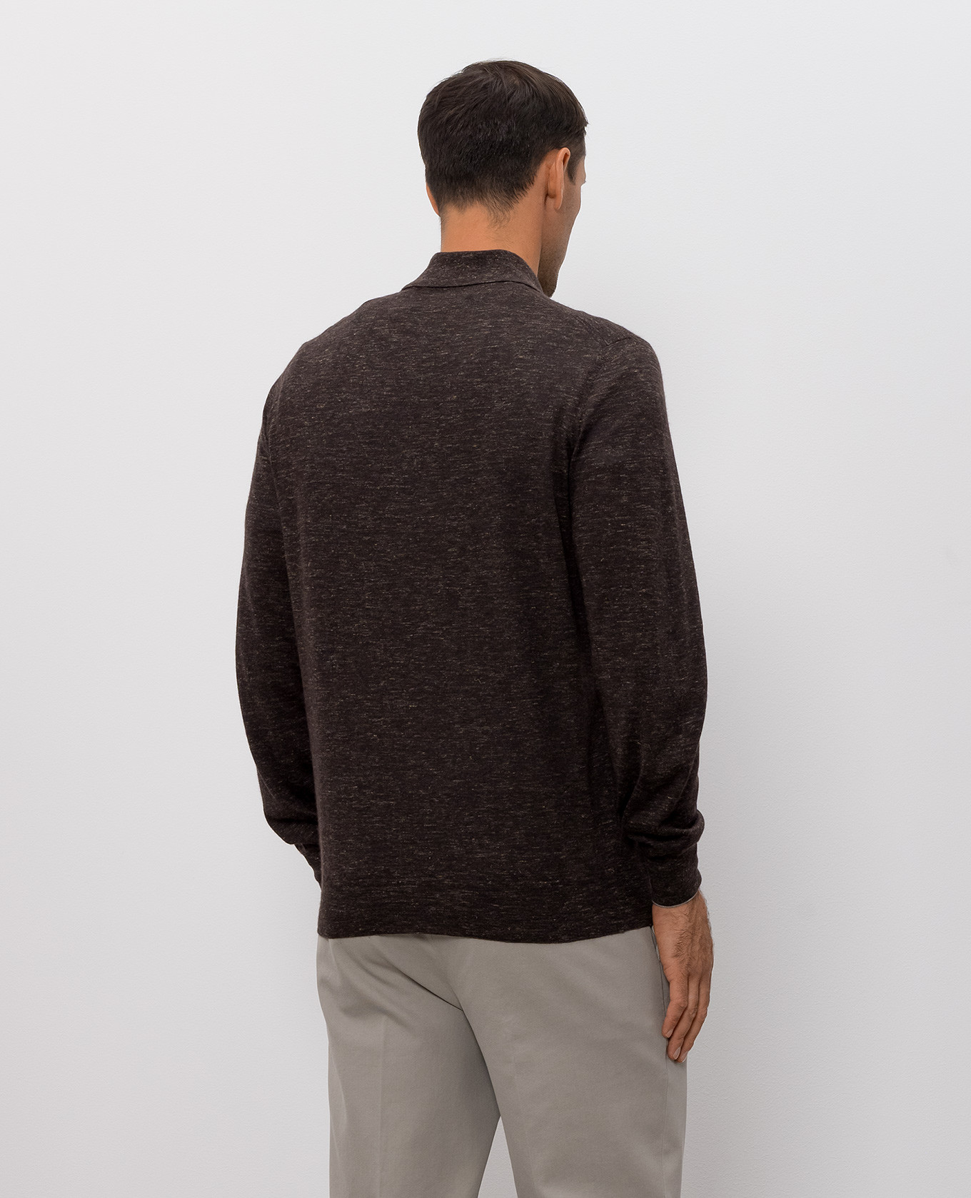 Brown cashmere, silk and linen polo shirt Brunello Cucinelli 4