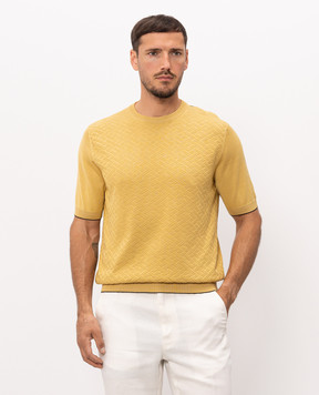 Stefano Ricci Yellow silk T-shirt with woven pattern K616452G10F26117