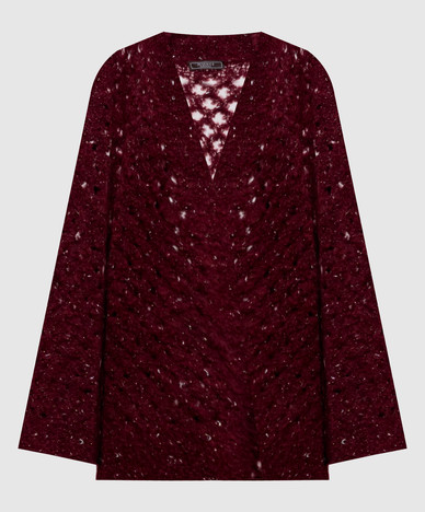 Burgundy openwork cardigan with alpaca wool