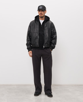 Iceberg Black leather bomber jacket with brand patch ZO116805