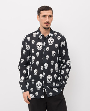 Alexander McQueen Black shirt with branded Skull print 847303QRACU
