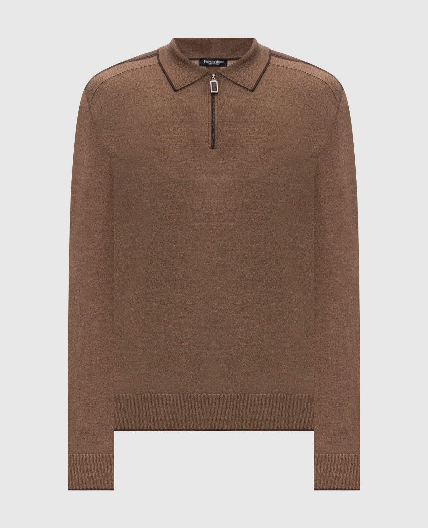 Brown silk and wool polo shirt