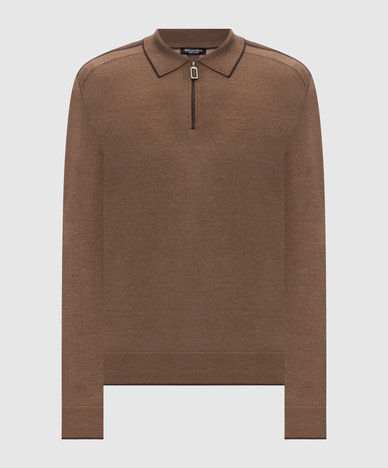 Brown silk and wool polo shirt