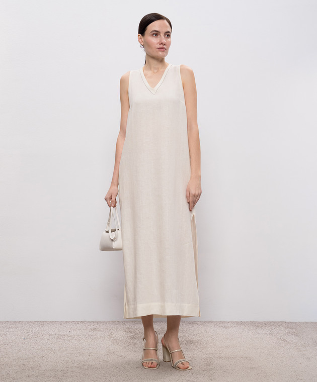 Peserico - Beige linen dress with monil chain S0216802647 - shop with  European delivery at Symbol