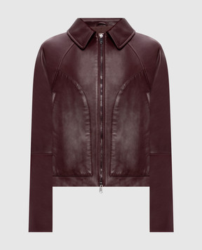 Brunello Cucinelli Burgundy leather jacket with monil chain MPNMO7638P