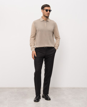 Stefano Ricci Beige wool and silk patterned polo shirt KE06016P30E26302
