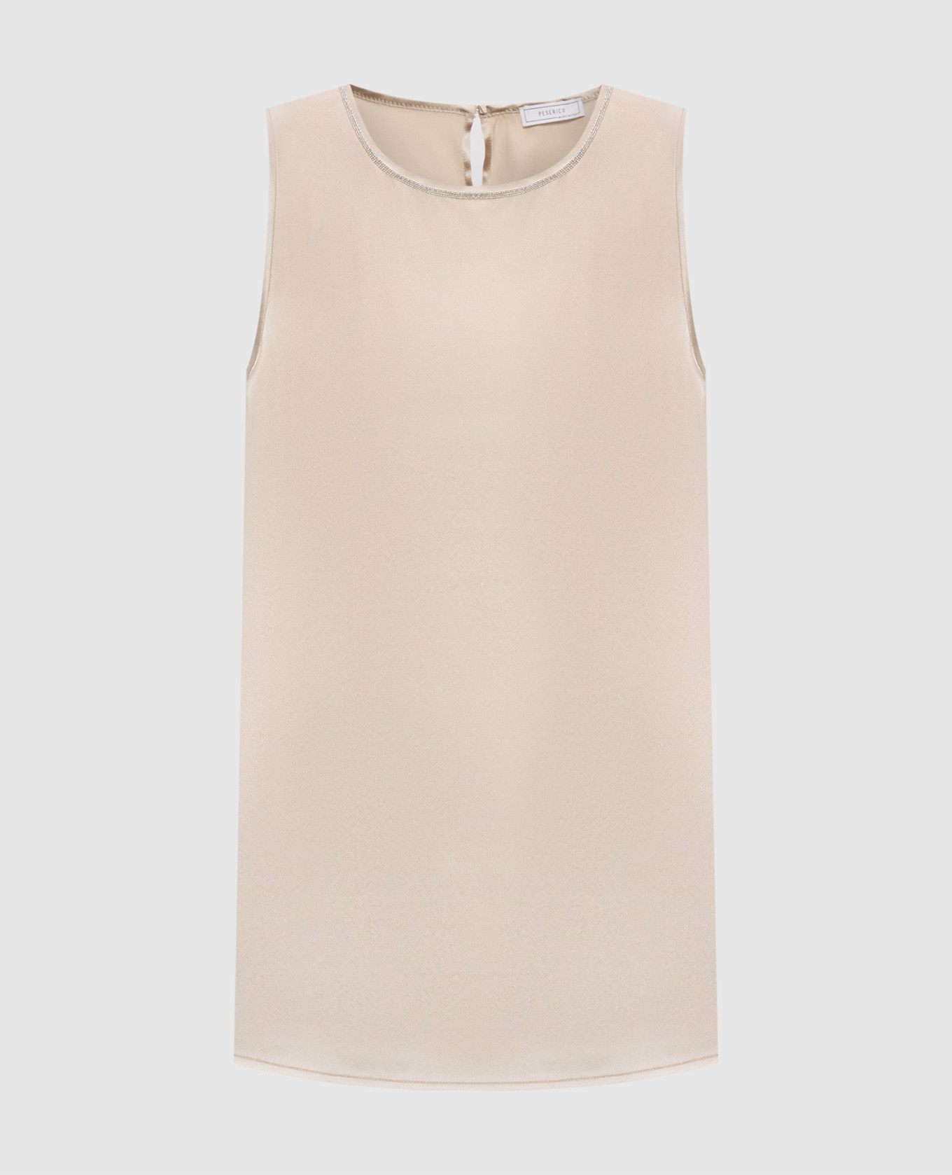Beige silk top with monil chain