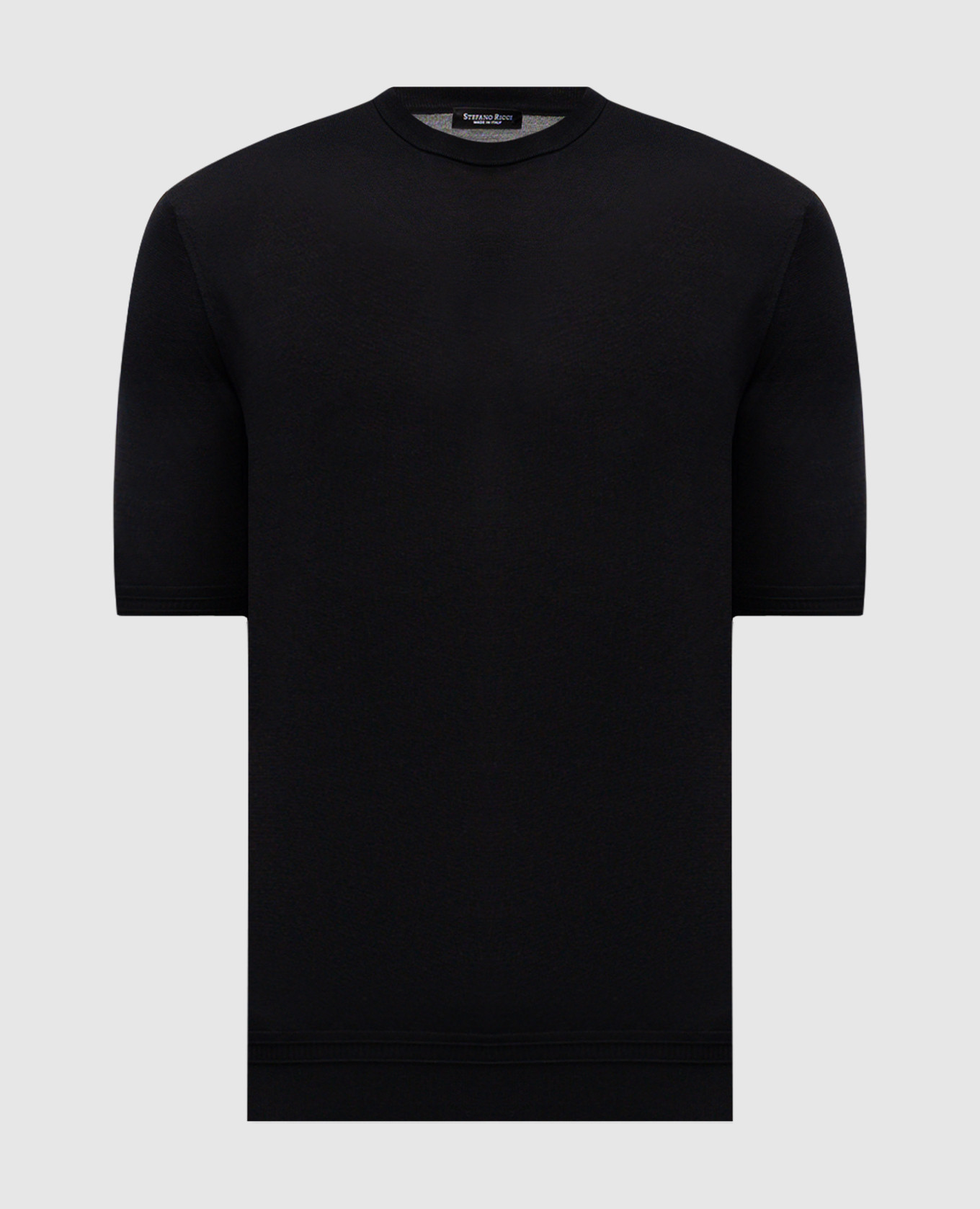 Black silk T-shirt with embroidered logo