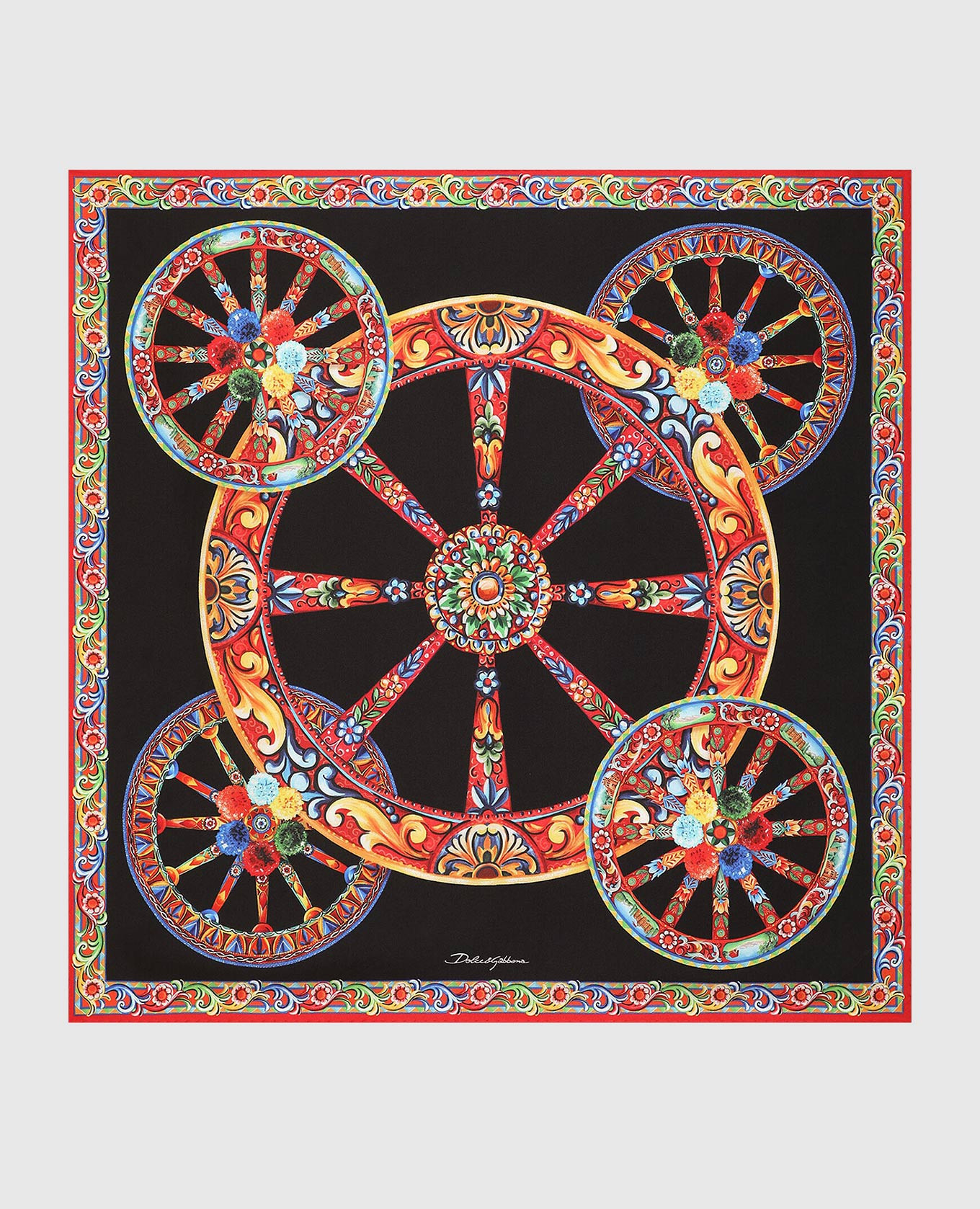 Black silk scarf with branded print