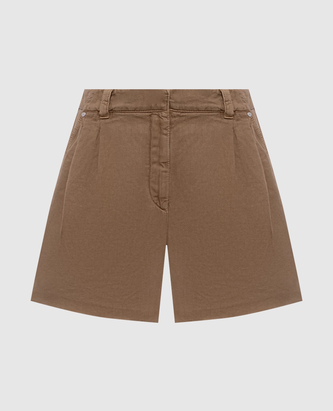 Brown denim shorts with linen and monil chain