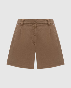 Brunello Cucinelli Brown denim shorts with linen and monil chain ML996P5761