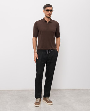 Cashmere&Whiskey Brown silk and linen polo shirt MU9892314520R