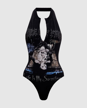Vetements Black printed bodysuit with open back WH27BO207B