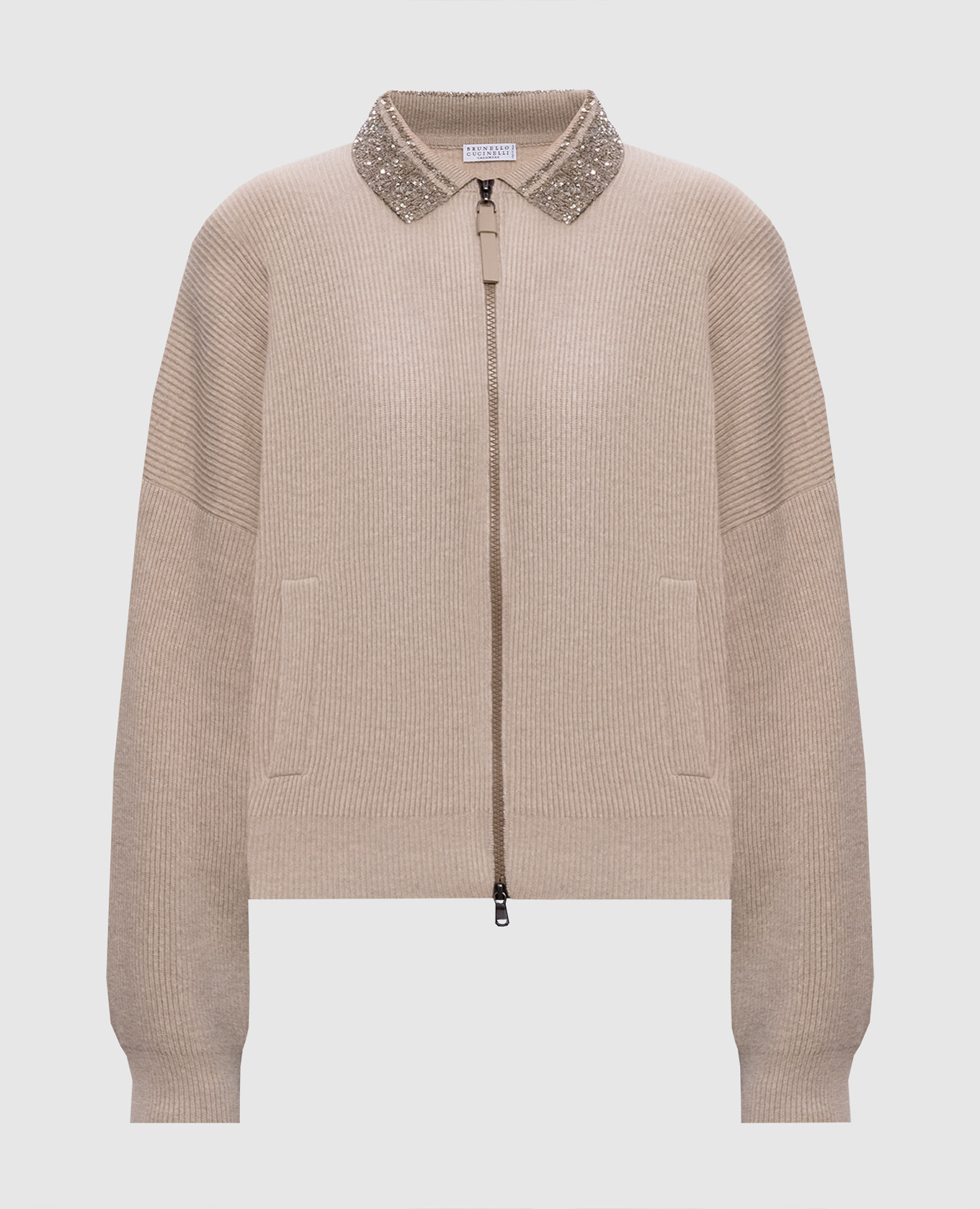Beige cardigan made of wool, cashmere and silk