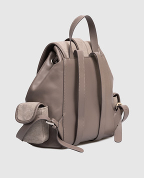 Peserico Brown combination backpack with branded patch A38372C0CC755