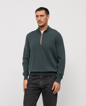 Kiton Green cashmere sweater with zipper UMK0524