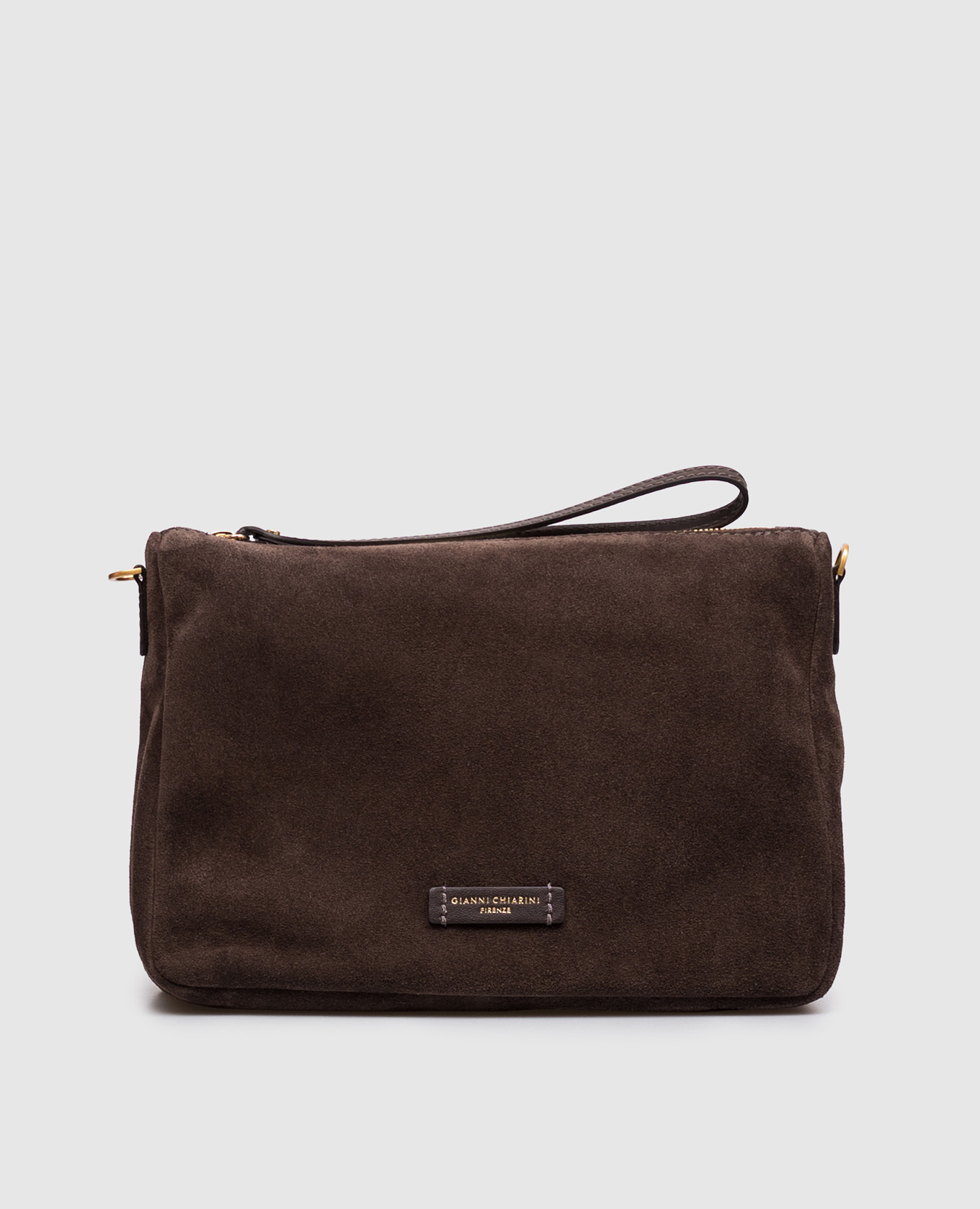Brown suede Nora cross-body bag with logo patch