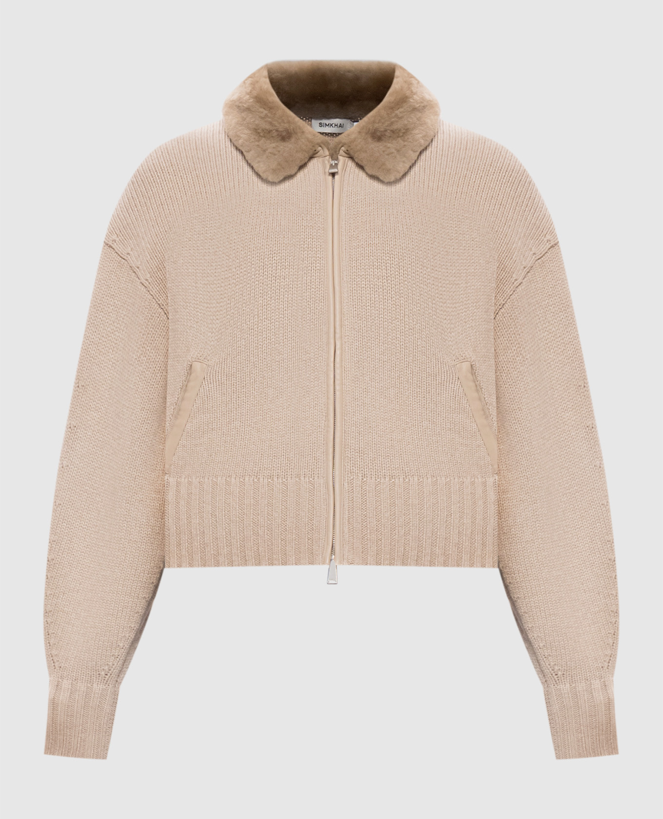 Beige Zorina cardigan made of wool and cashmere with fur