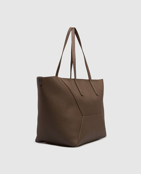 Brunello Cucinelli Brown leather tote bag with logo print MBDKD2571